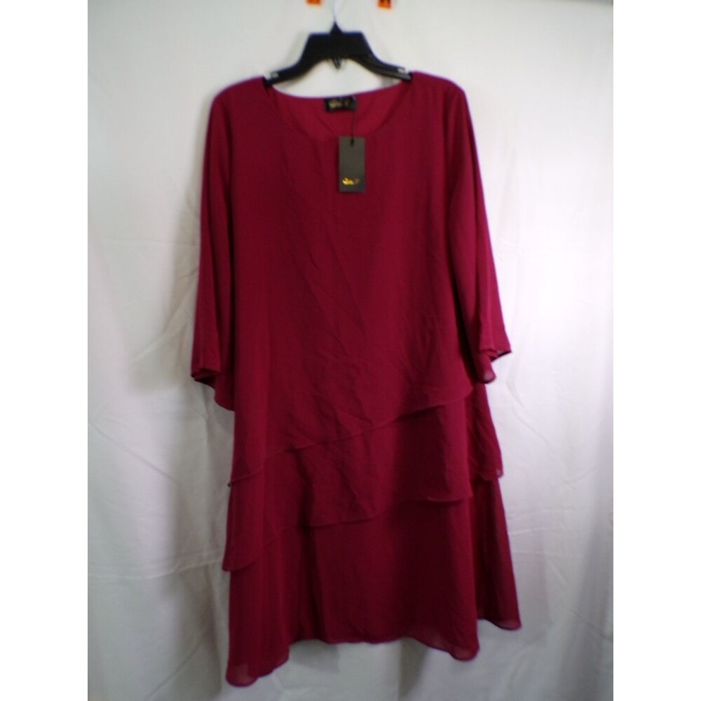 Sela T Women's Layered Fit & Flare Dress M Burgundy Lined Made in China